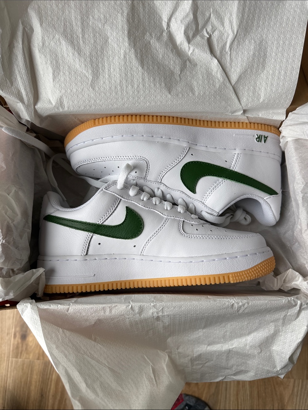 Air Force 1 - Green and White. Gum Colored Sole. New with Box. Deadstock.